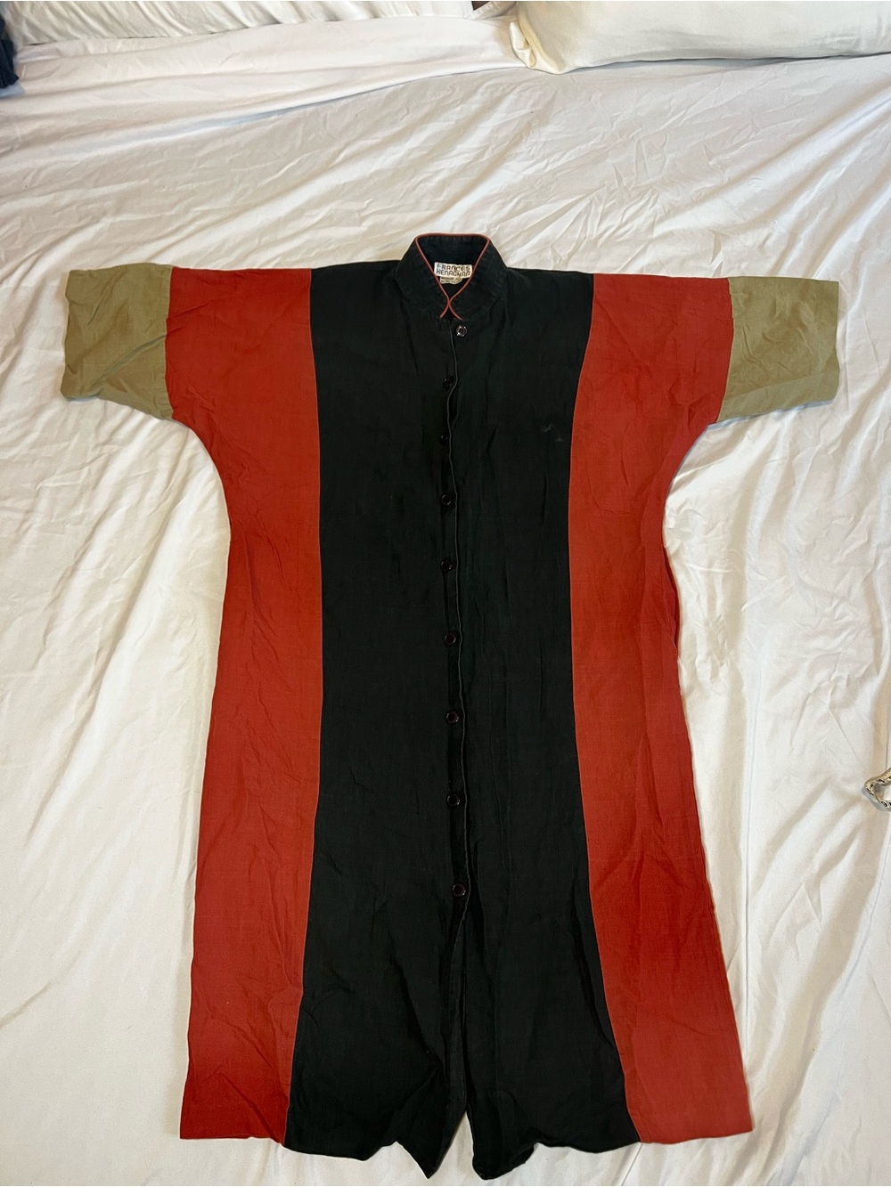 Linen shacket- Black & Red with Tan Sleeves